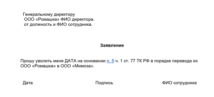 Данные сотрудника и основание для увольнения